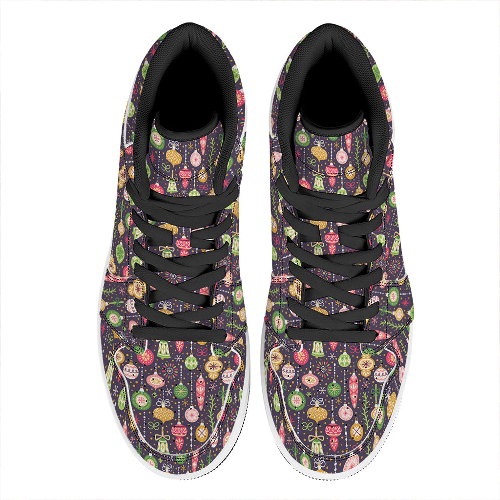 Christmas Baubles Pattern Print High Top Leather Sneakers