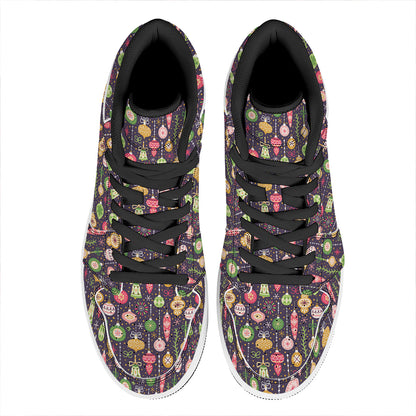 Christmas Baubles Pattern Print High Top Leather Sneakers