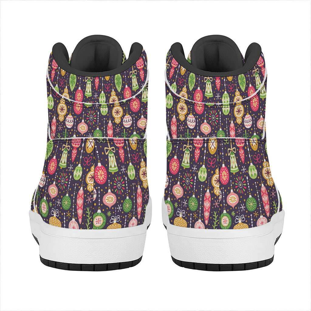Christmas Baubles Pattern Print High Top Leather Sneakers