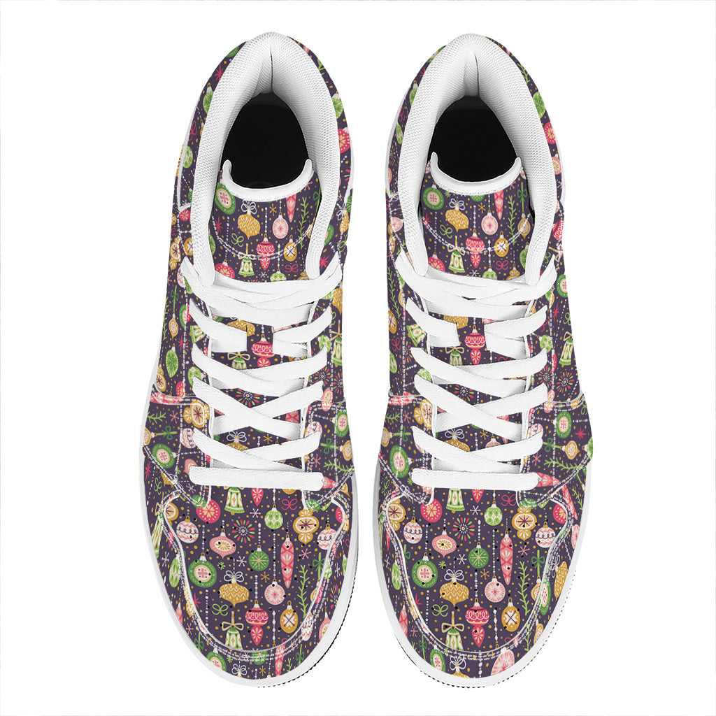 Christmas Baubles Pattern Print High Top Leather Sneakers