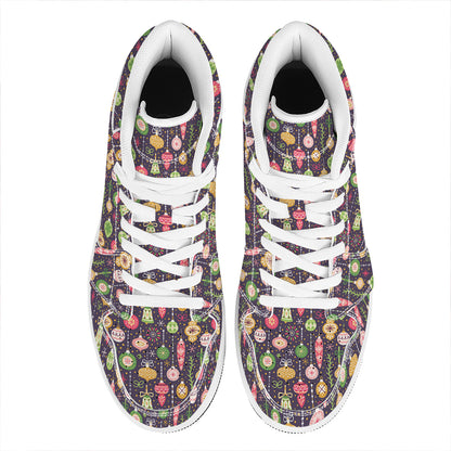Christmas Baubles Pattern Print High Top Leather Sneakers