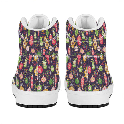 Christmas Baubles Pattern Print High Top Leather Sneakers