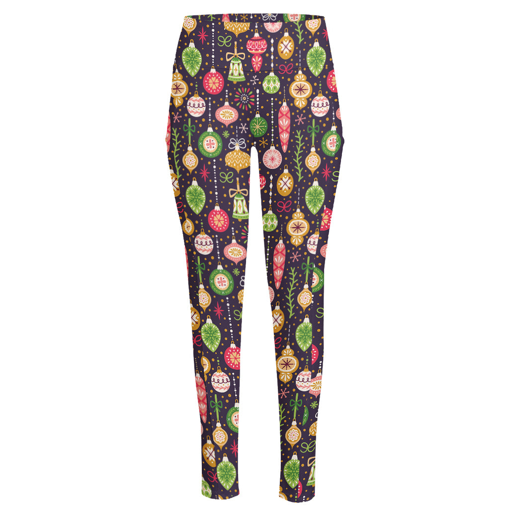 Christmas Baubles Pattern Print High-Waisted Pocket Leggings