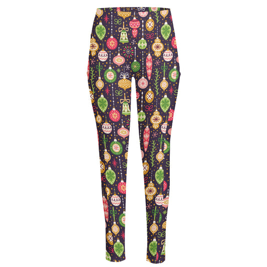 Christmas Baubles Pattern Print High-Waisted Pocket Leggings
