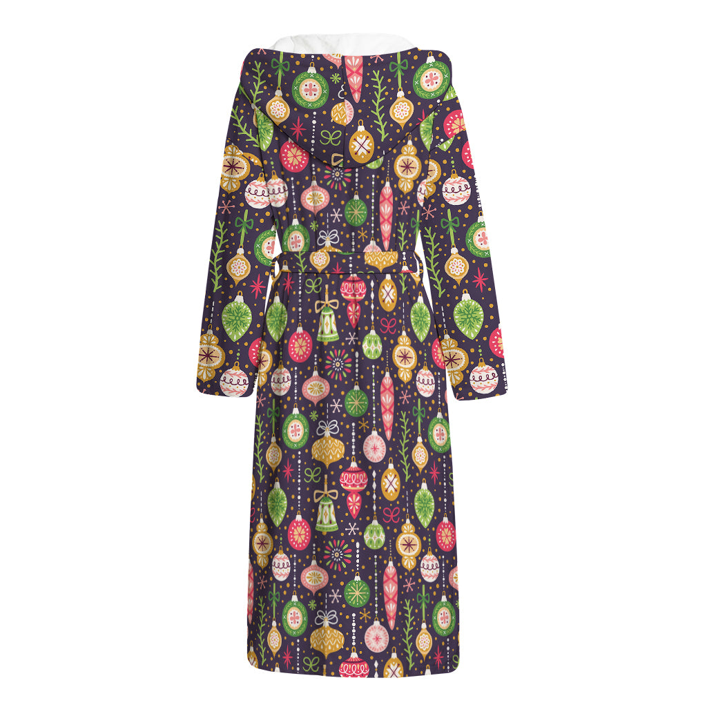 Christmas Baubles Pattern Print Hooded Bathrobe