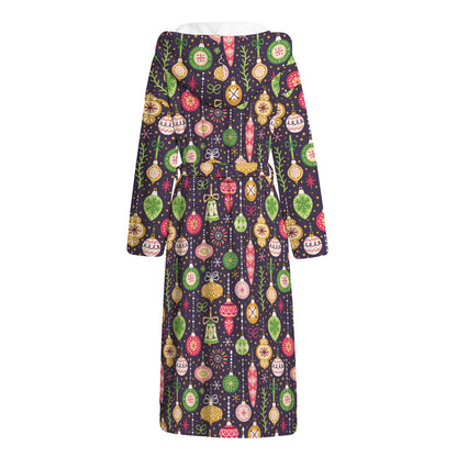 Christmas Baubles Pattern Print Hooded Bathrobe