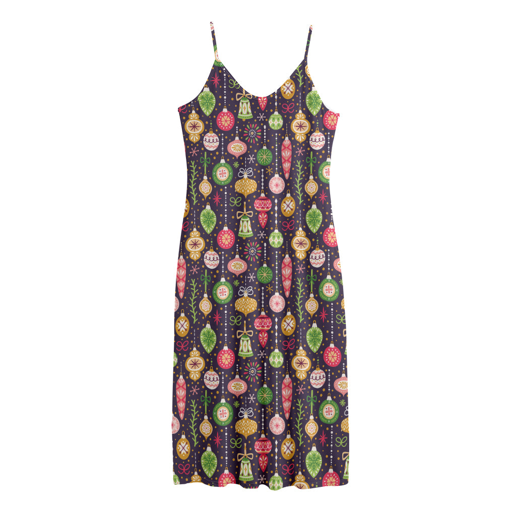 Christmas Baubles Pattern Print Jersey Midi Cami Dress