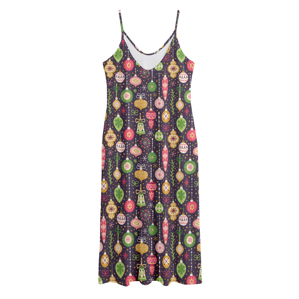 Christmas Baubles Pattern Print Jersey Midi Cami Dress