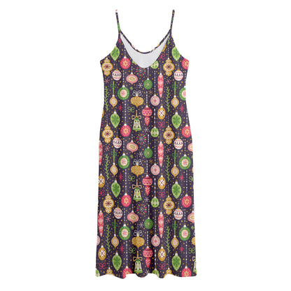 Christmas Baubles Pattern Print Jersey Midi Cami Dress