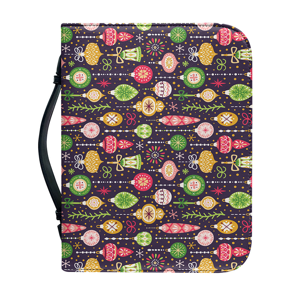 Christmas Baubles Pattern Print Leather Bible Cover
