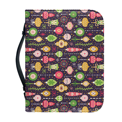 Christmas Baubles Pattern Print Leather Bible Cover