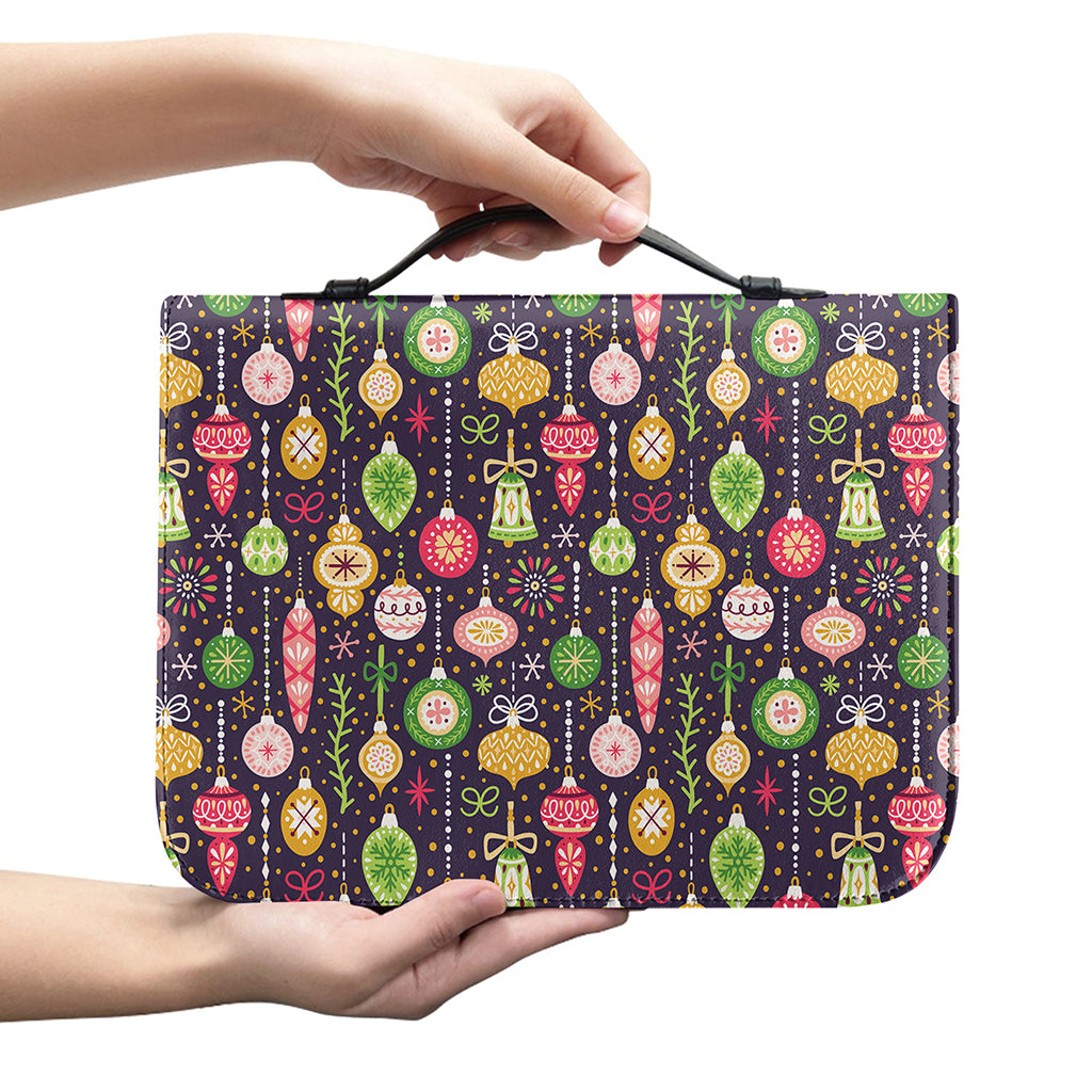 Christmas Baubles Pattern Print Leather Bible Cover