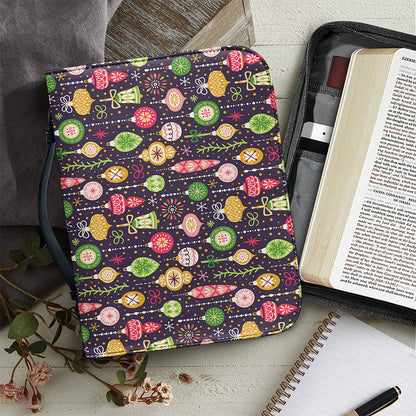 Christmas Baubles Pattern Print Leather Bible Cover