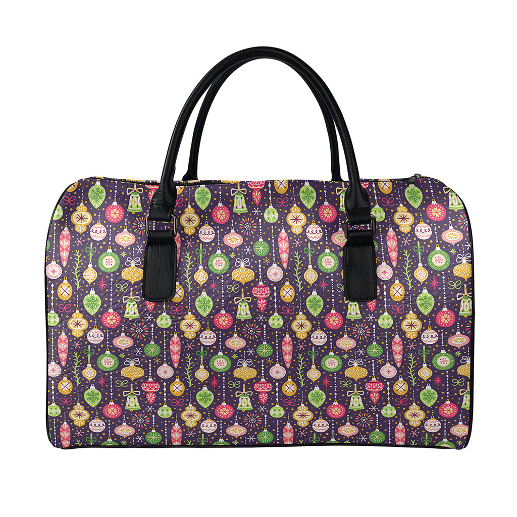 Christmas Baubles Pattern Print Leather Duffle Bag