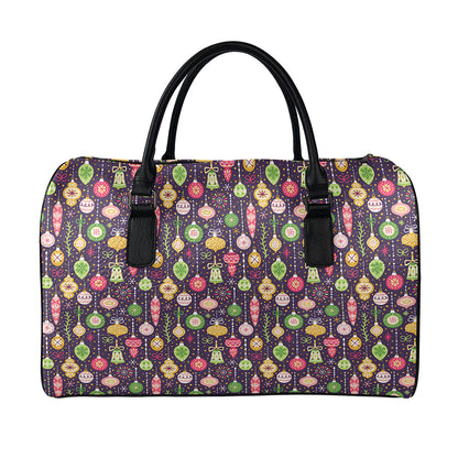 Christmas Baubles Pattern Print Leather Duffle Bag