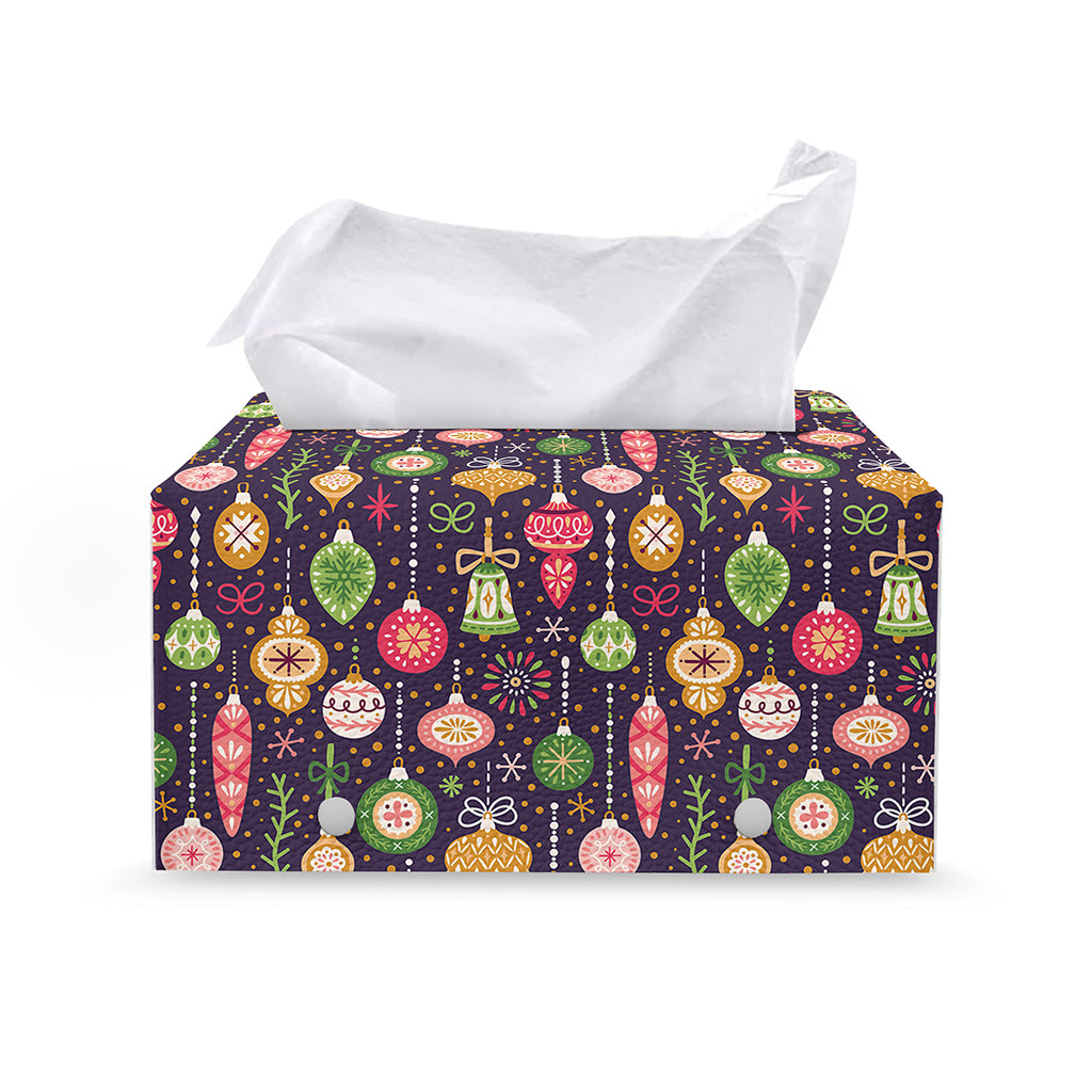 Christmas Baubles Pattern Print Leather Tissue Box Cover
