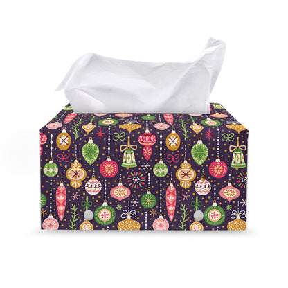 Christmas Baubles Pattern Print Leather Tissue Box Cover
