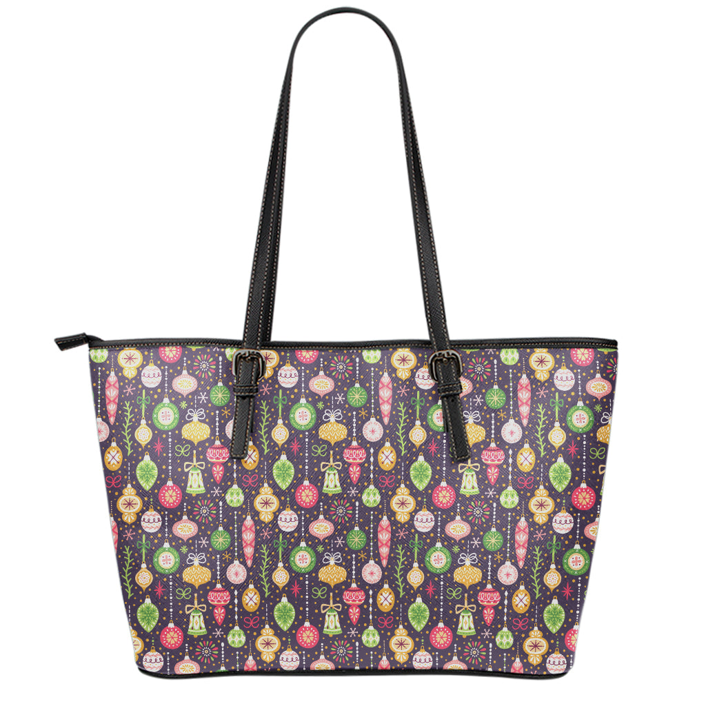 Christmas Baubles Pattern Print Leather Tote Bag