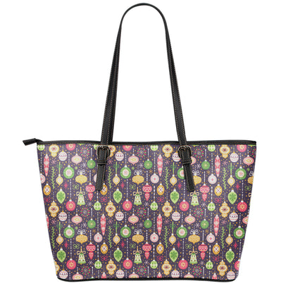 Christmas Baubles Pattern Print Leather Tote Bag