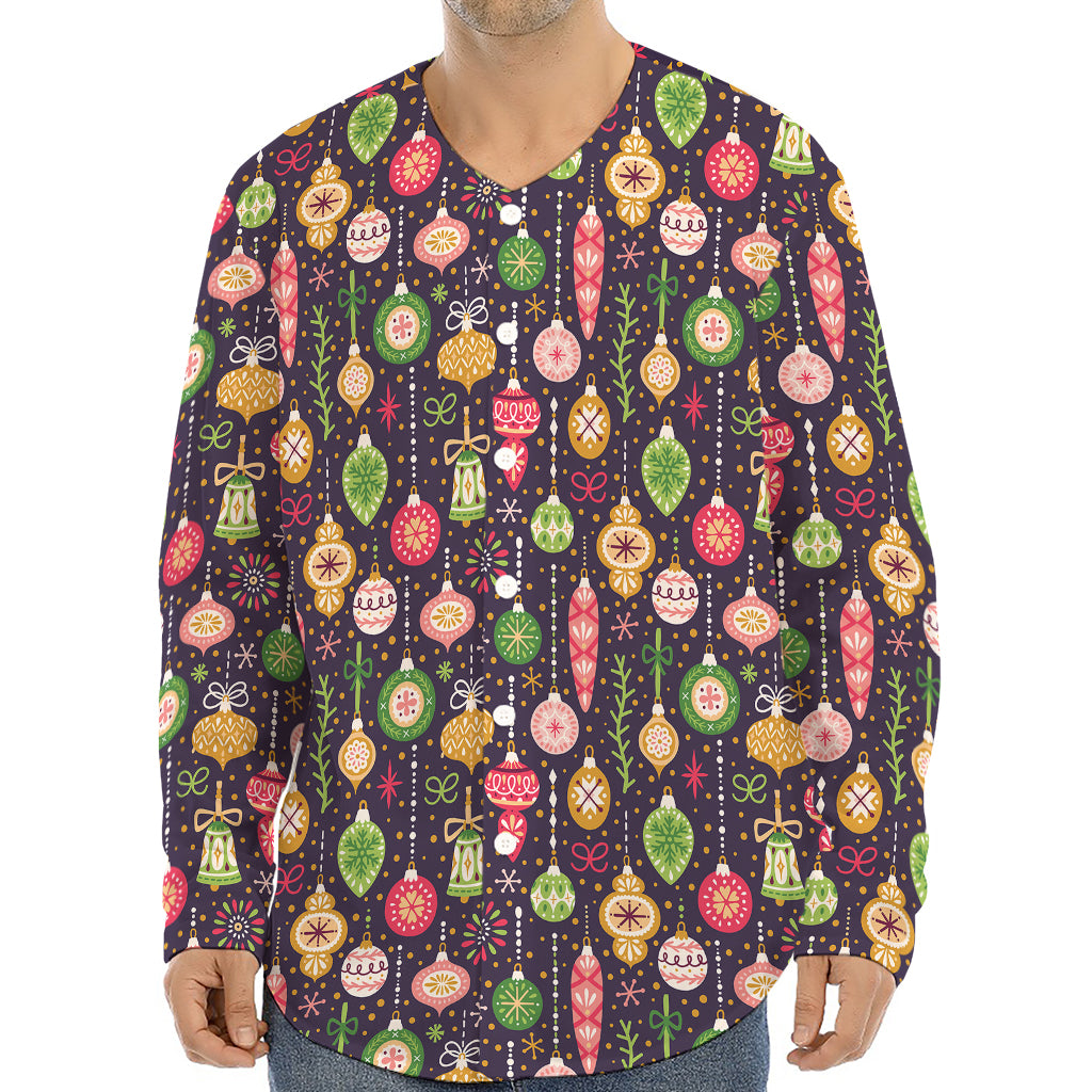 Christmas Baubles Pattern Print Long Sleeve Baseball Jersey