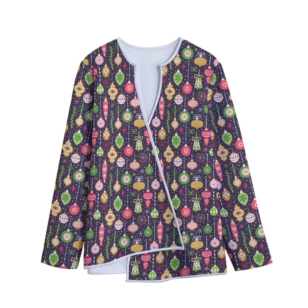 Christmas Baubles Pattern Print Long Sleeve Short Coat