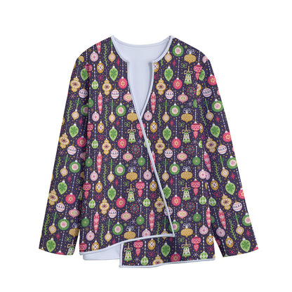 Christmas Baubles Pattern Print Long Sleeve Short Coat