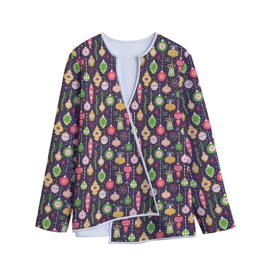 Christmas Baubles Pattern Print Long Sleeve Short Coat
