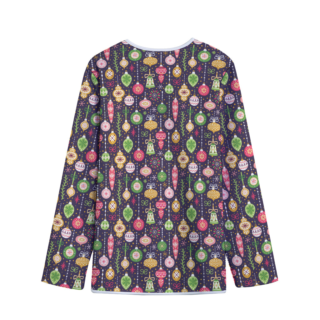 Christmas Baubles Pattern Print Long Sleeve Short Coat