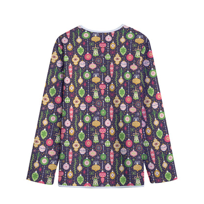 Christmas Baubles Pattern Print Long Sleeve Short Coat