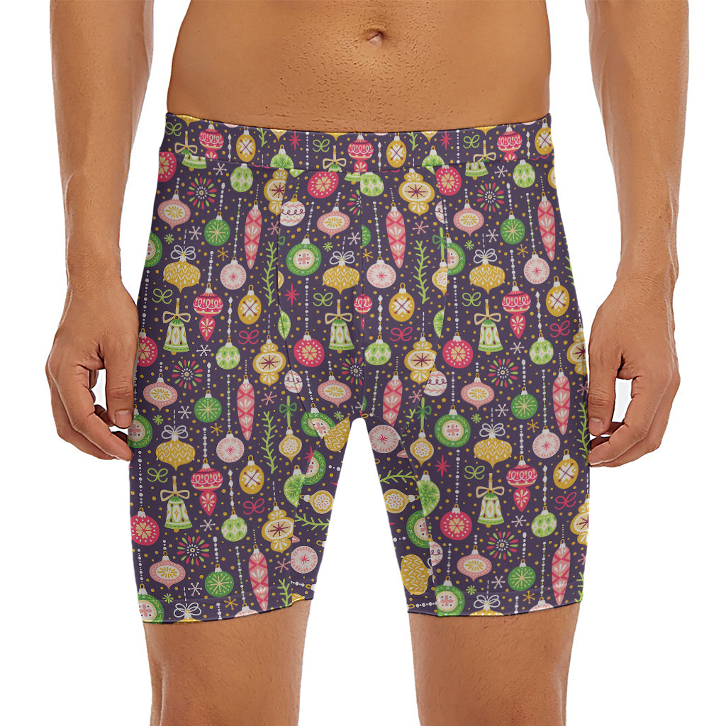 Christmas Baubles Pattern Print Men's Long Boxer Briefs
