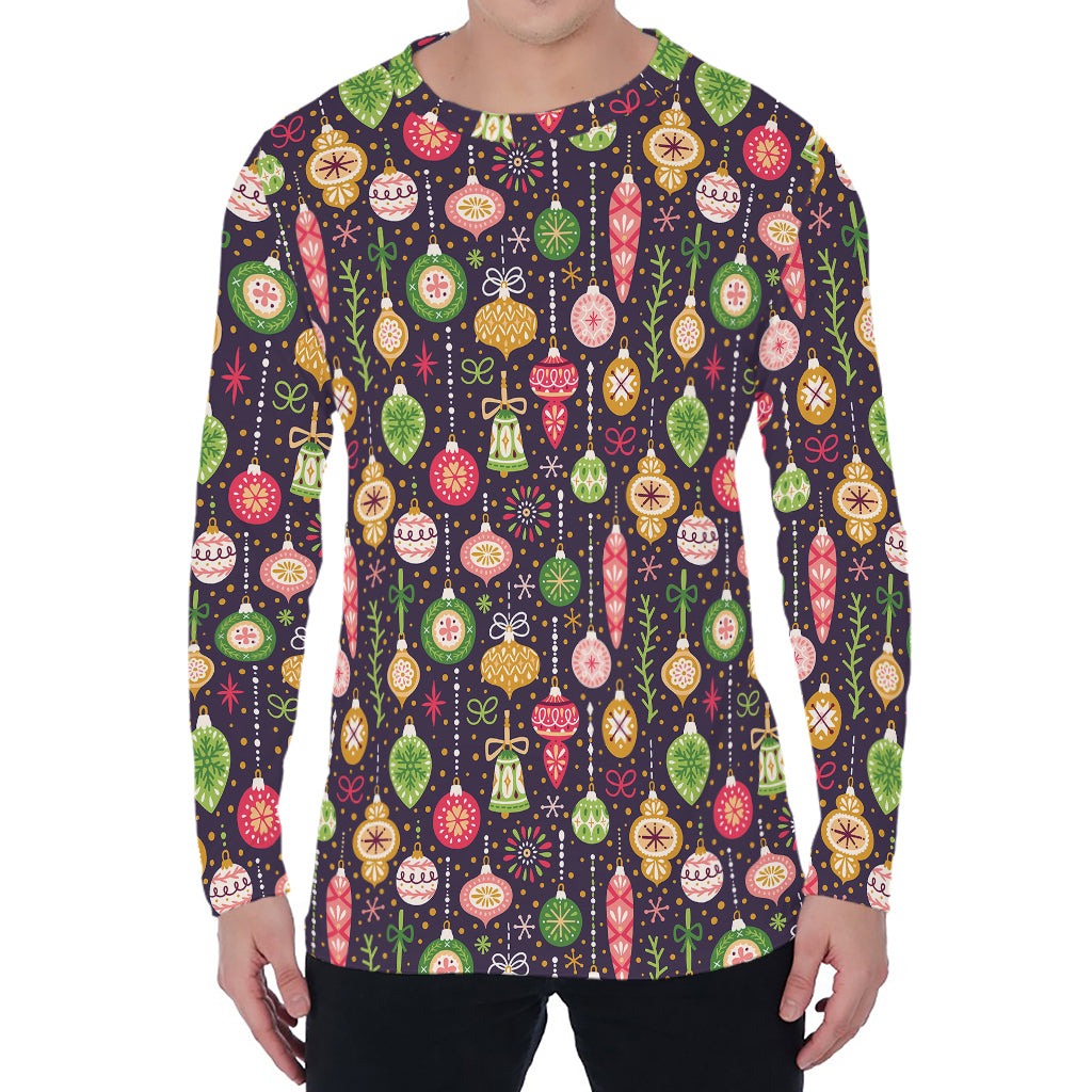 Christmas Baubles Pattern Print Men's Long Sleeve T-Shirt