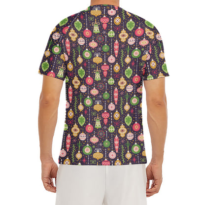 Christmas Baubles Pattern Print Men's Short Sleeve Rash Guard