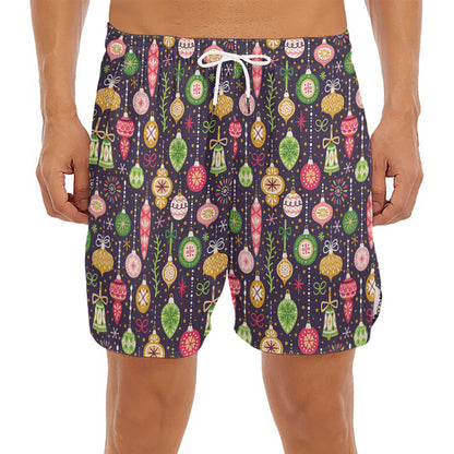 Christmas Baubles Pattern Print Men's Split Running Shorts