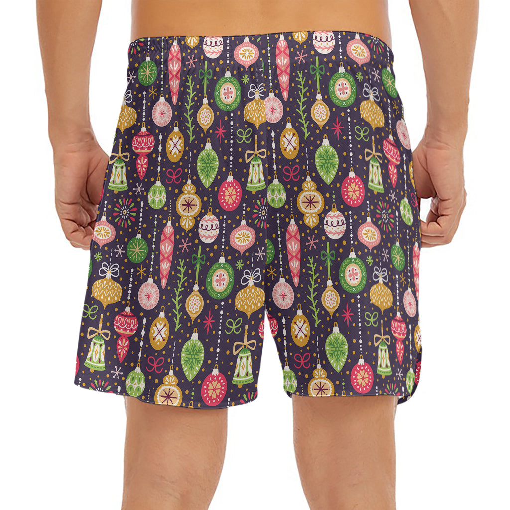Christmas Baubles Pattern Print Men's Split Running Shorts