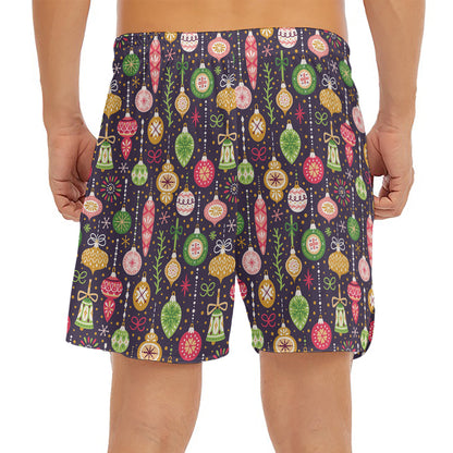 Christmas Baubles Pattern Print Men's Split Running Shorts