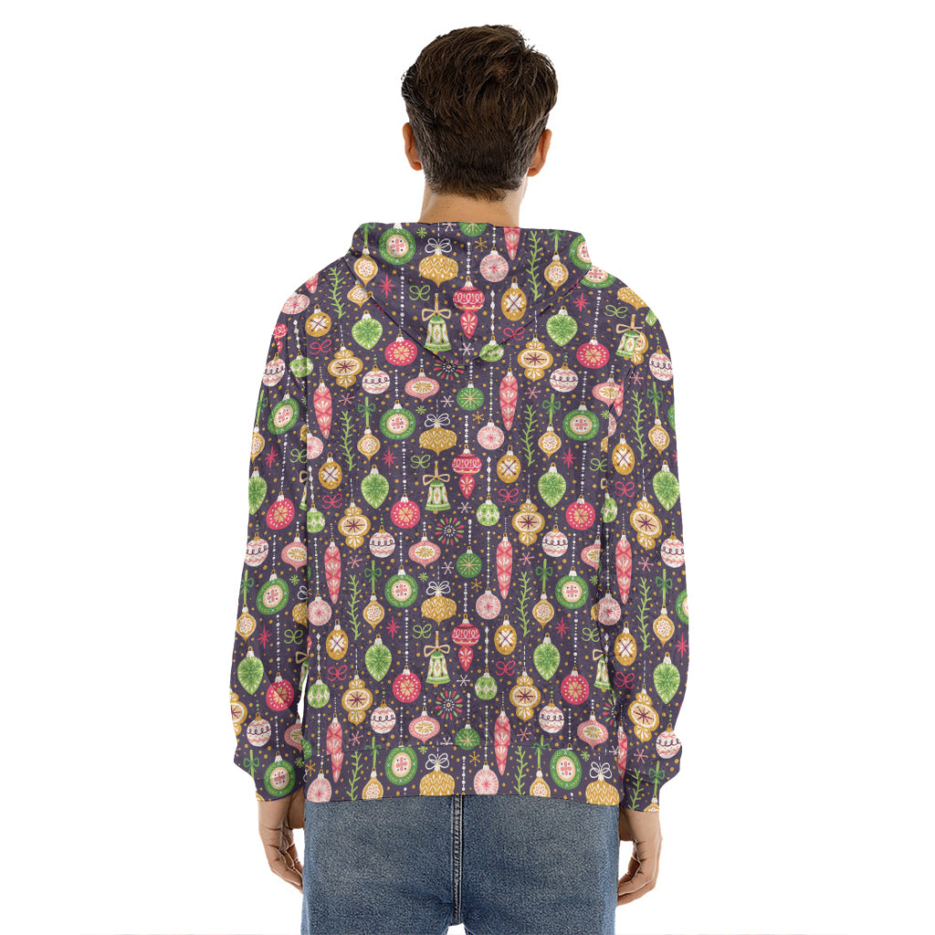Christmas Baubles Pattern Print Men's Velvet Pullover Hoodie