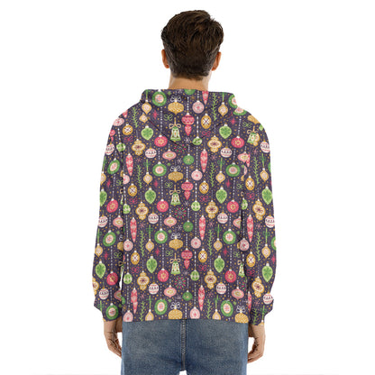 Christmas Baubles Pattern Print Men's Velvet Pullover Hoodie