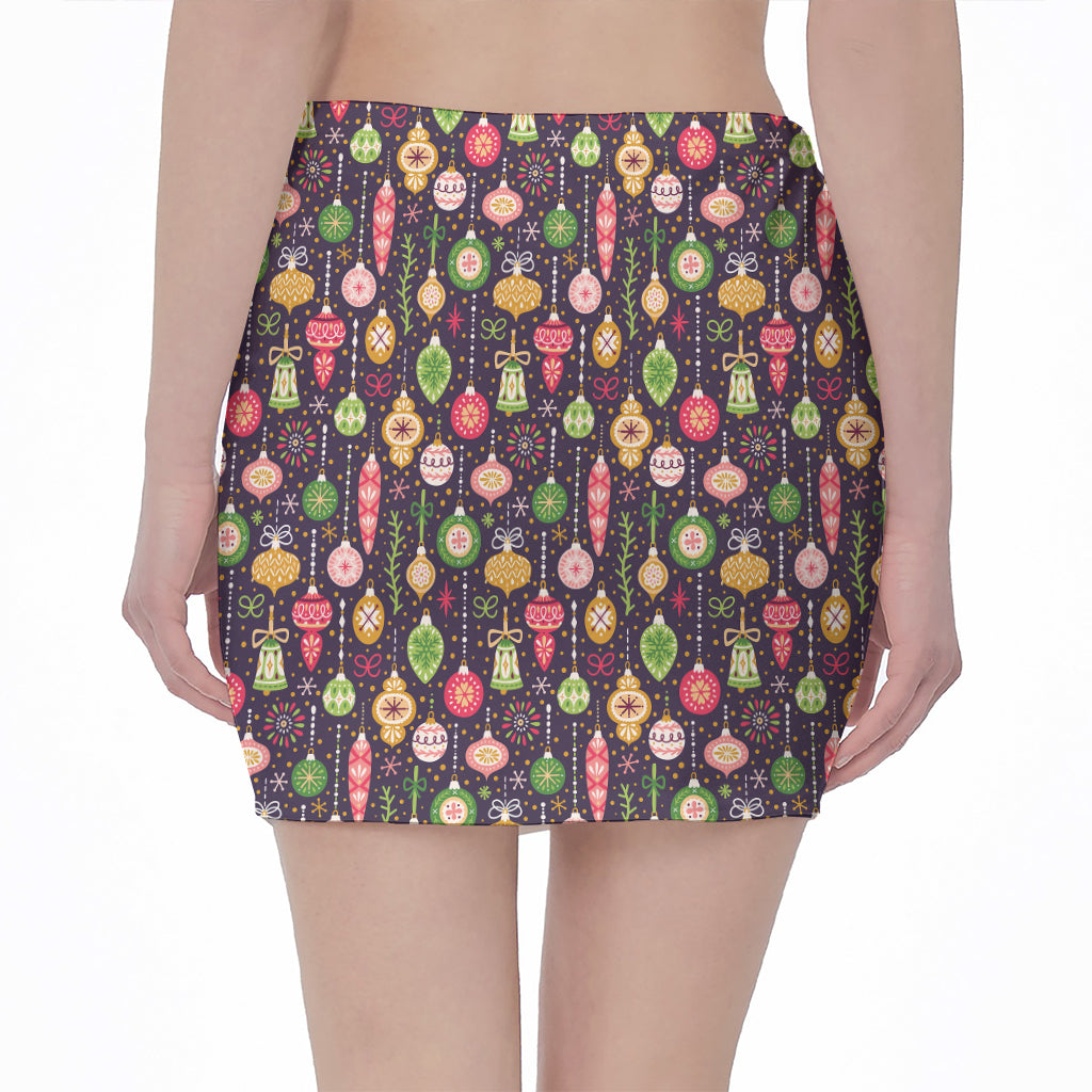 Christmas Baubles Pattern Print Pencil Mini Skirt