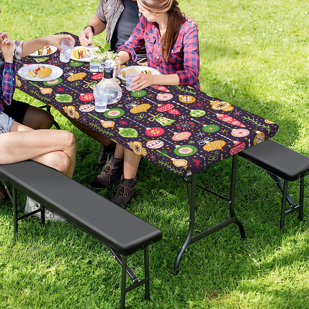 Christmas Baubles Pattern Print Picnic Table Cover
