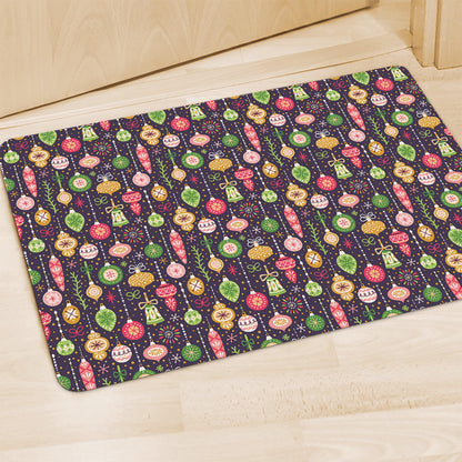 Christmas Baubles Pattern Print Polyester Doormat