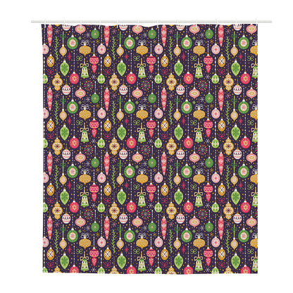 Christmas Baubles Pattern Print Polyester Shower Curtain