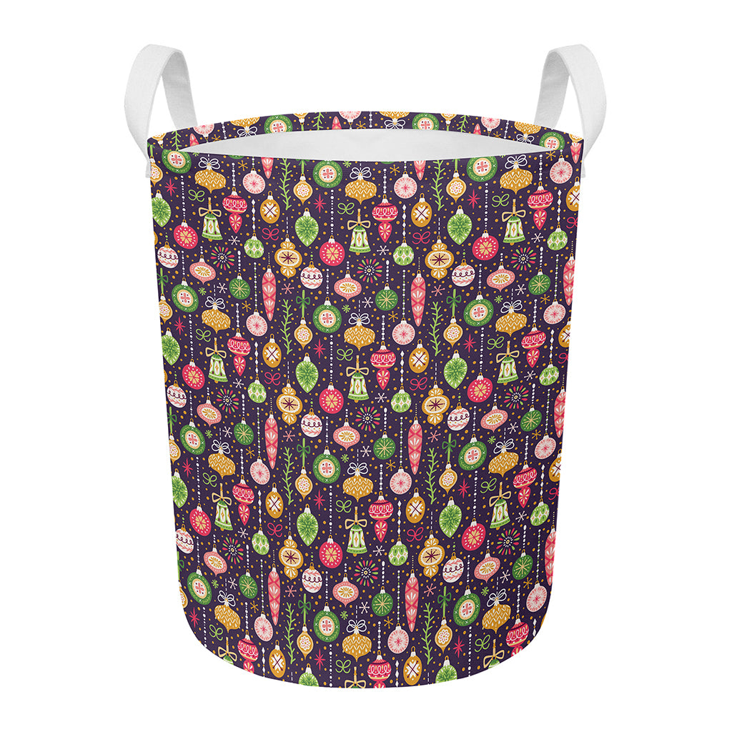 Christmas Baubles Pattern Print Round Laundry Basket