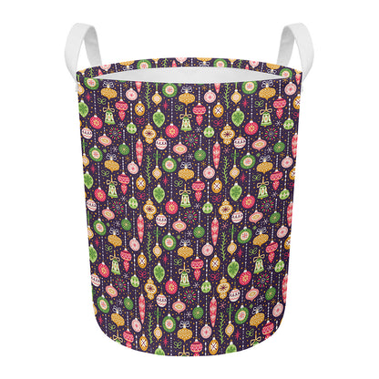 Christmas Baubles Pattern Print Round Laundry Basket