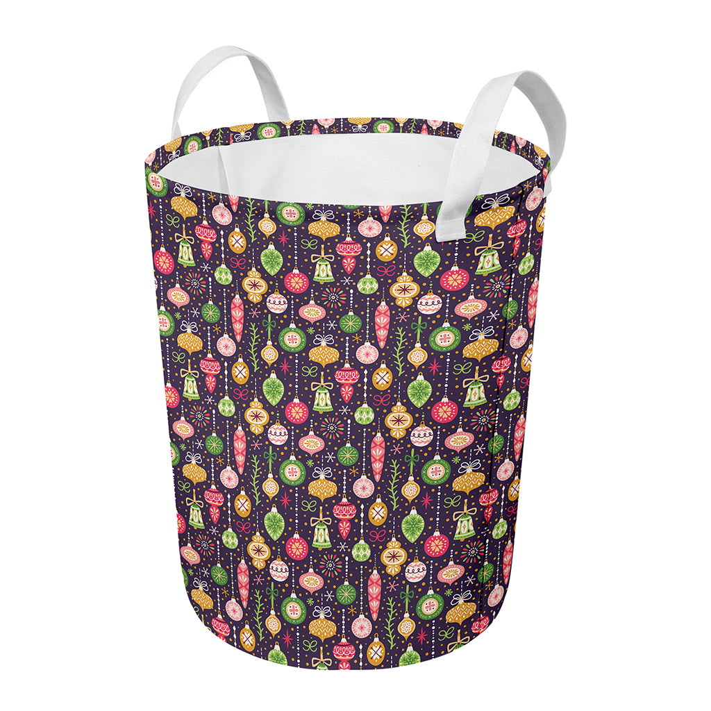 Christmas Baubles Pattern Print Round Laundry Basket