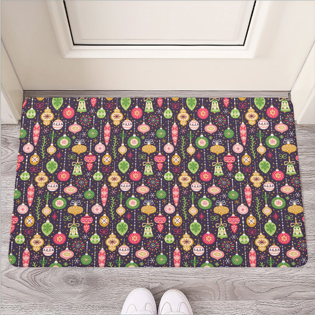 Christmas Baubles Pattern Print Rubber Doormat