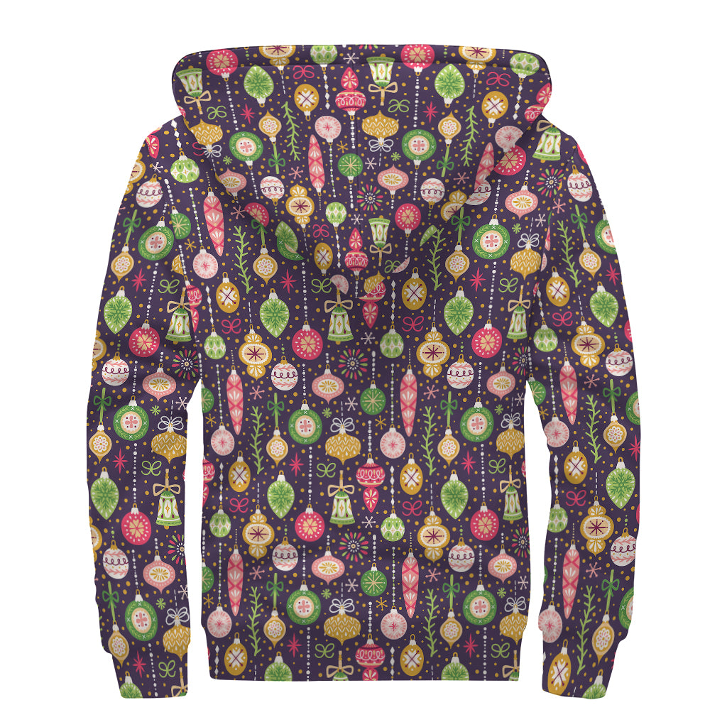 Christmas Baubles Pattern Print Sherpa Lined Zip Up Hoodie