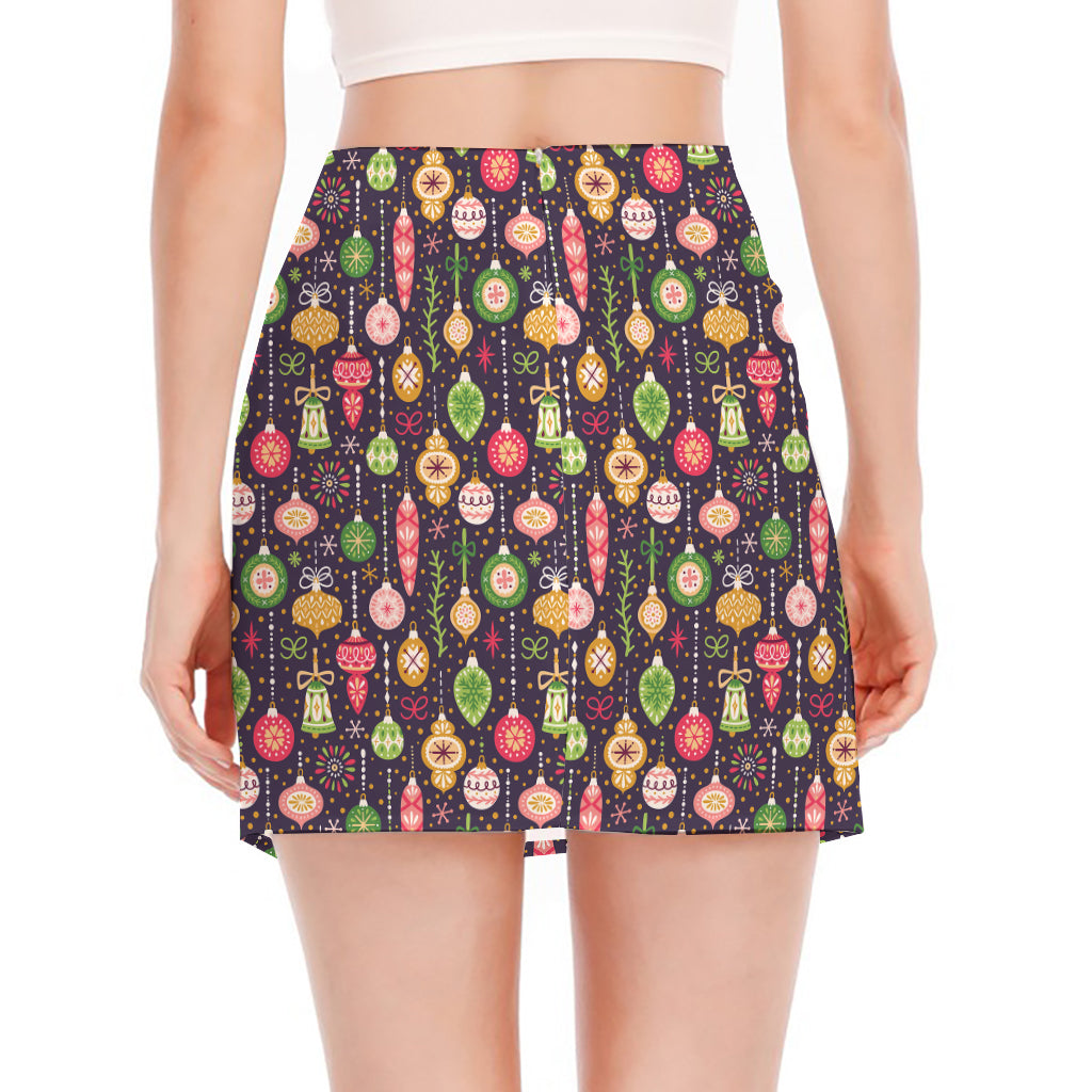 Christmas Baubles Pattern Print Side Slit Mini Skirt