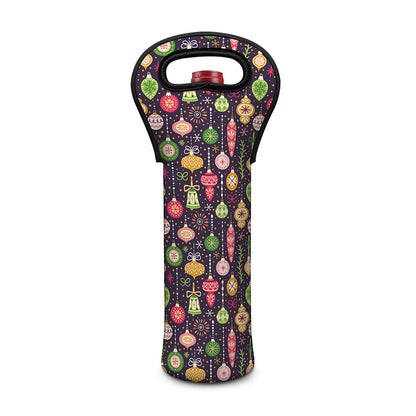 Christmas Baubles Pattern Print Single Neoprene Wine Tote