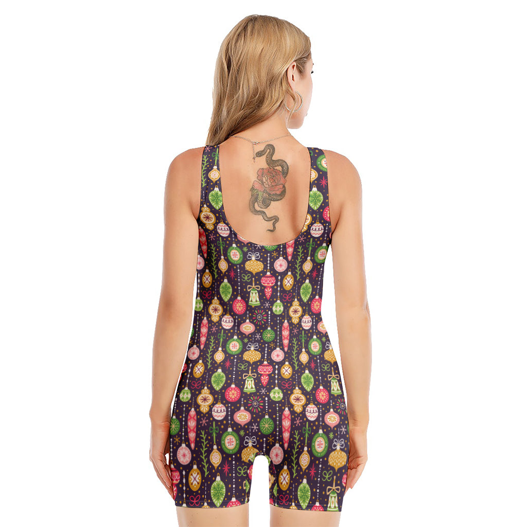 Christmas Baubles Pattern Print Sleeveless One Piece Swimsuit
