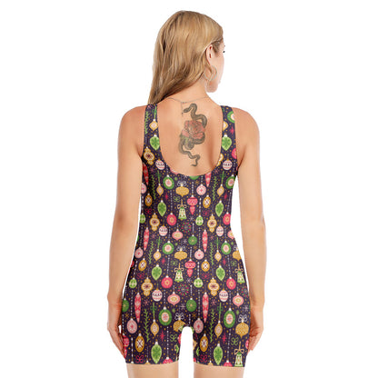 Christmas Baubles Pattern Print Sleeveless One Piece Swimsuit